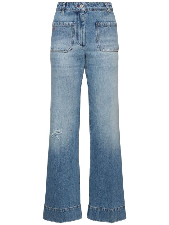 Victoria Beckham: Jeans anchos de denim - Azul - women_0 | Luisa Via Roma