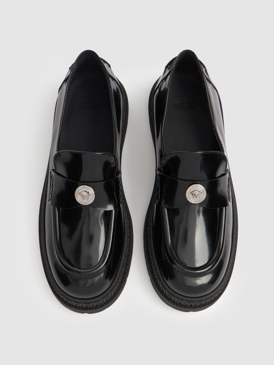 Versace: Leather loafers w/logo appliqué - Black - kids-boys_1 | Luisa Via Roma