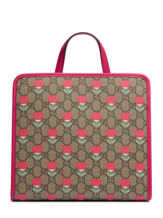 Gucci: GG Campanula canvas tote bag - Beige/Ebony/Red - kids-girls_0 | Luisa Via Roma