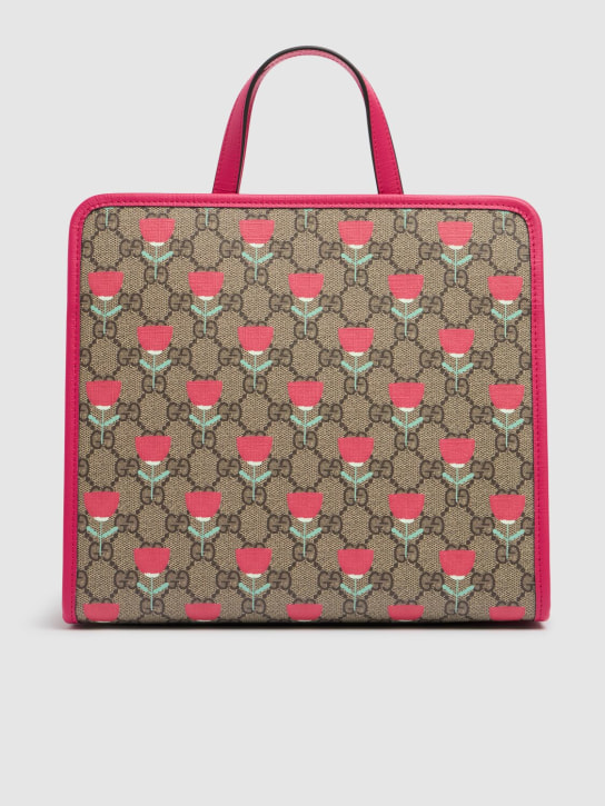 Gucci: GG Campanula canvas tote bag - Beige/Ebony/Red - kids-girls_1 | Luisa Via Roma