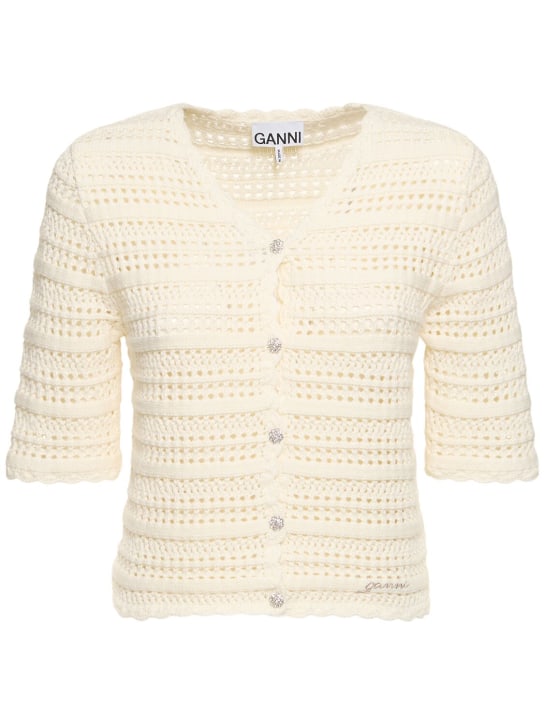 GANNI: Cotton pointelle cardigan - Beige - women_0 | Luisa Via Roma
