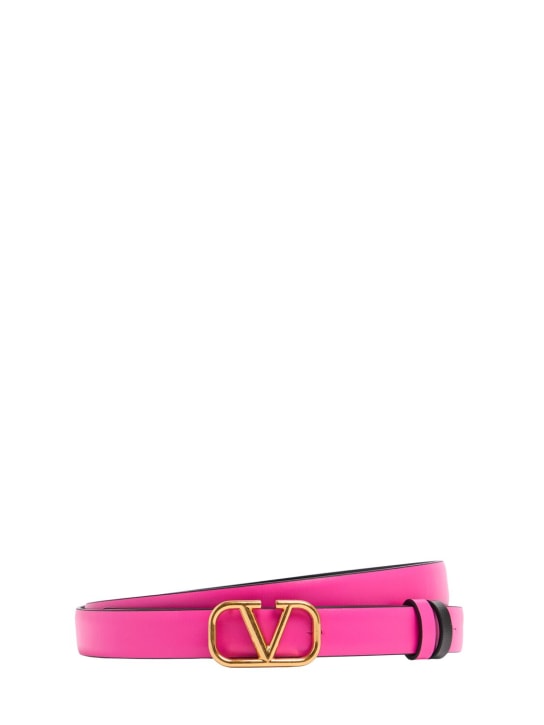 Valentino Garavani: 2cm Reversible logo leather belt - Pink Pp/Nero - women_0 | Luisa Via Roma