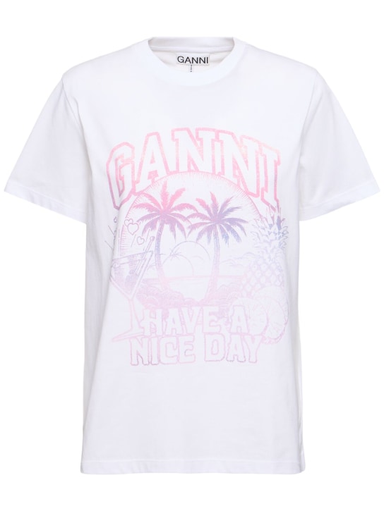 GANNI: Lässiges Basic-Jersey-T-Shirt mit Druck - Weiß - women_0 | Luisa Via Roma