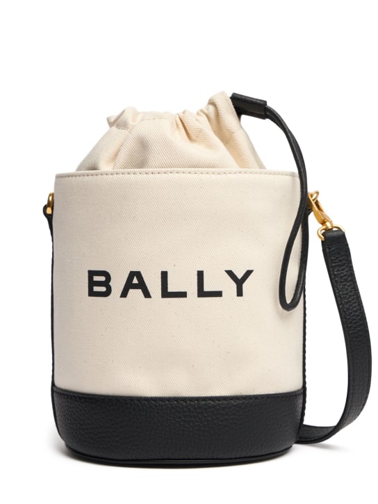 Bally: Mini Bar 8 Hours 캔버스 숄더백 - 네츄럴/블랙 - women_0 | Luisa Via Roma