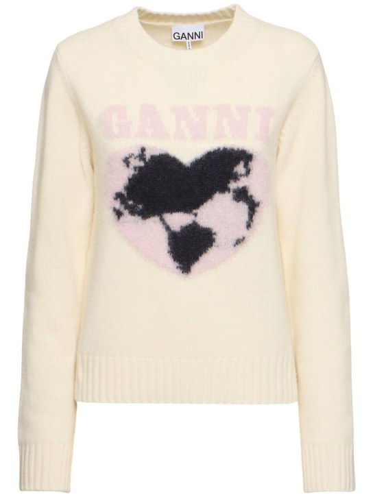 GANNI: Graphic soft wool blend sweater - Beige - women_0 | Luisa Via Roma