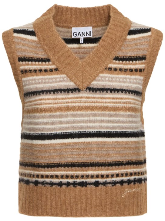 GANNI: Striped soft alpaca blend vest - Brown/Multi - women_0 | Luisa Via Roma