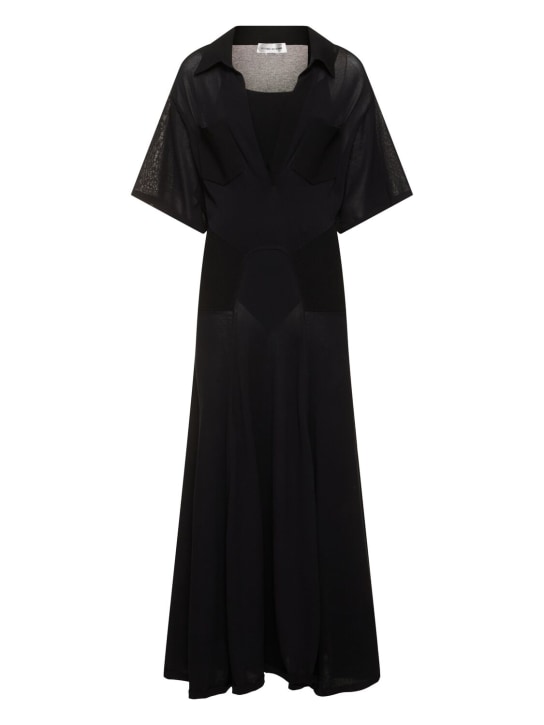 Victoria Beckham: Light cotton blend knit long dress - Siyah - women_0 | Luisa Via Roma