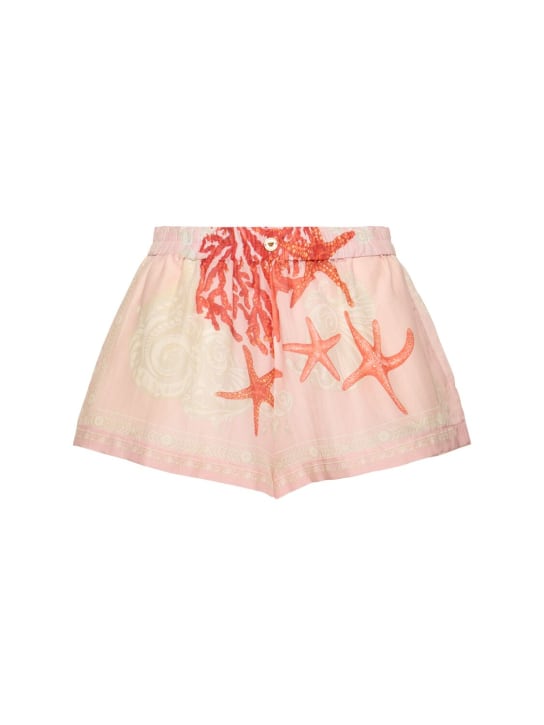 Versace: Shorts aus Baumwolle und Seide mit Korallenmotiv - Pink/Multi - women_0 | Luisa Via Roma