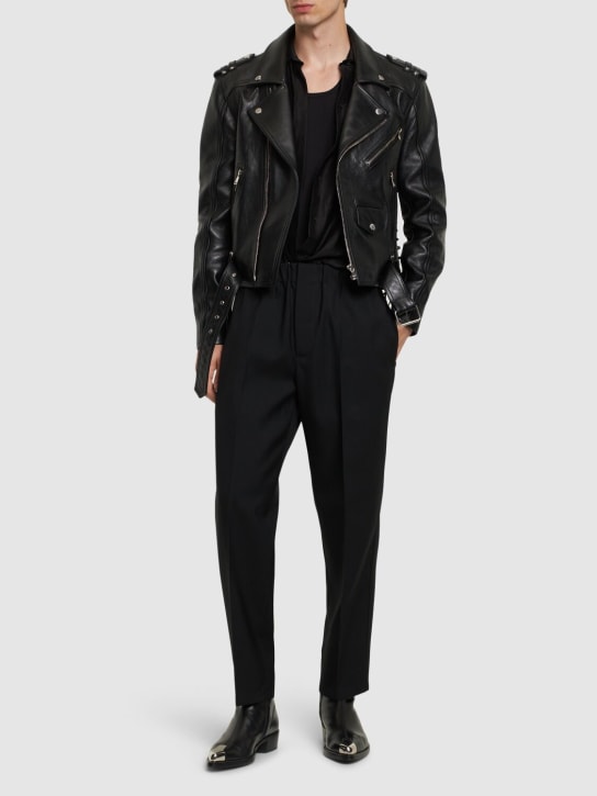 Balmain: Leather biker jacket - men_1 | Luisa Via Roma