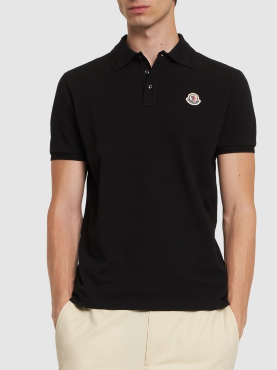 Moncler: Logo patch cotton polo shirt - men_2 | Luisa Via Roma