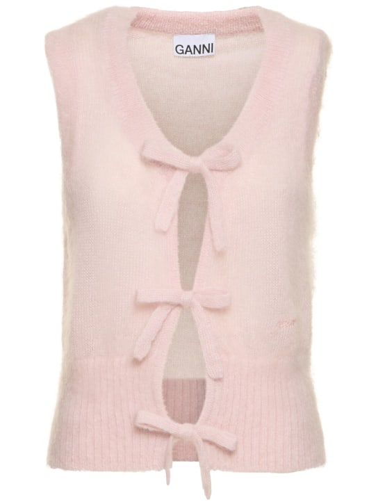 GANNI: Light mohair blend tie-string vest - Pink - women_0 | Luisa Via Roma