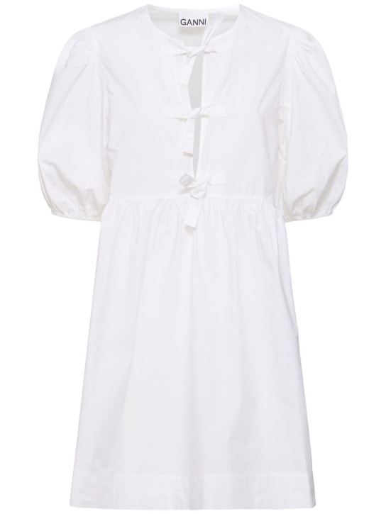 GANNI: Cotton poplin tie-string mini dress - White - women_0 | Luisa Via Roma