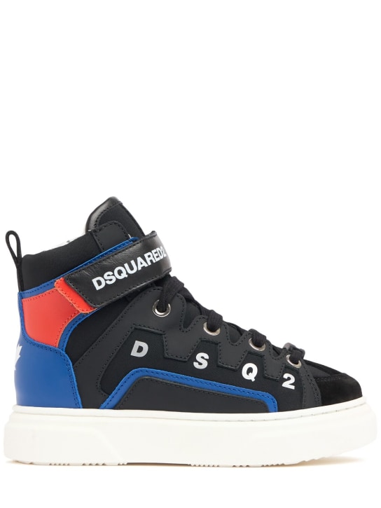 Dsquared2: Logo print leather & tech sneakers - Renkli - kids-boys_0 | Luisa Via Roma