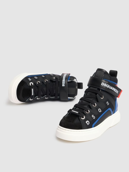 Dsquared2: Logo print leather & tech sneakers - Renkli - kids-boys_1 | Luisa Via Roma