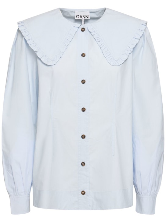 GANNI: Cotton poplin frill collar shirt - Beyaz - women_0 | Luisa Via Roma