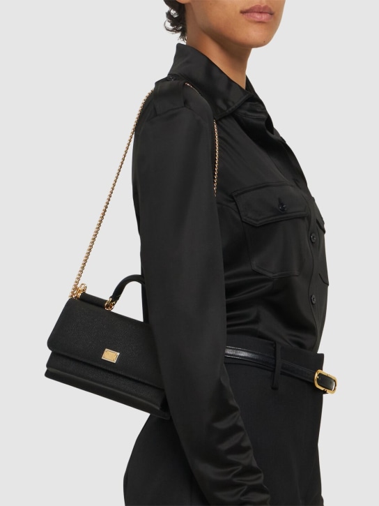 Dolce&Gabbana: Micro Sicily elongated leather bag - Black - women_1 | Luisa Via Roma