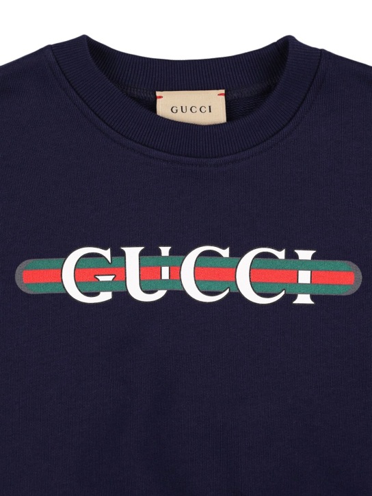 Gucci: フェルテッドコットンジャージースウェットシャツ - ダークナイト - kids-boys_1 | Luisa Via Roma