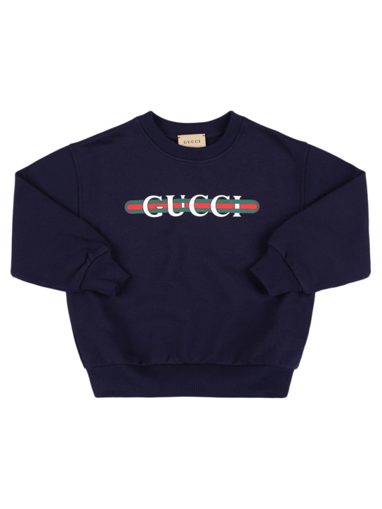 Gucci: フェルテッドコットンジャージースウェットシャツ - ダークナイト - kids-boys_0 | Luisa Via Roma