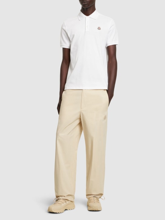 Moncler: Logo patch cotton polo shirt - men_1 | Luisa Via Roma