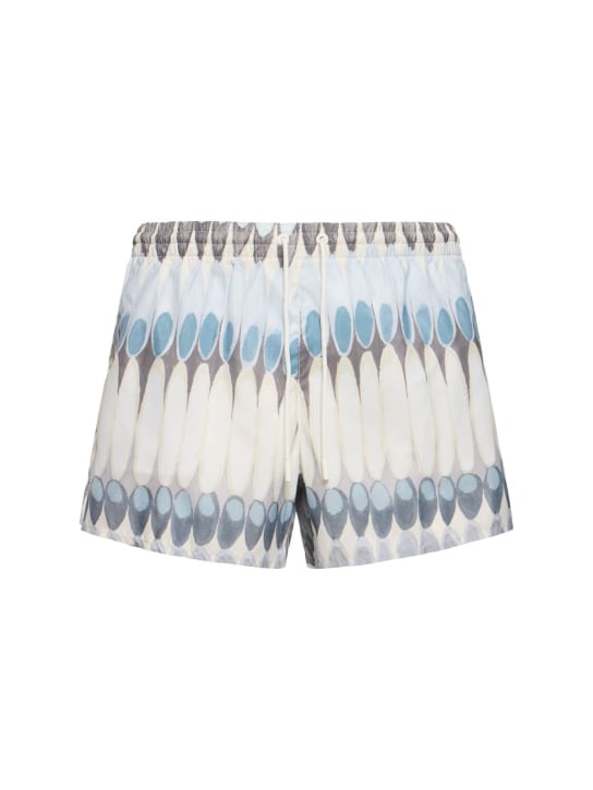 Commas: Printed swim shorts - Off White/Multi - men_0 | Luisa Via Roma