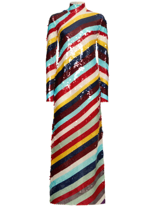 Bottega Veneta: Striped cotton sequined dress - Renkli - women_0 | Luisa Via Roma