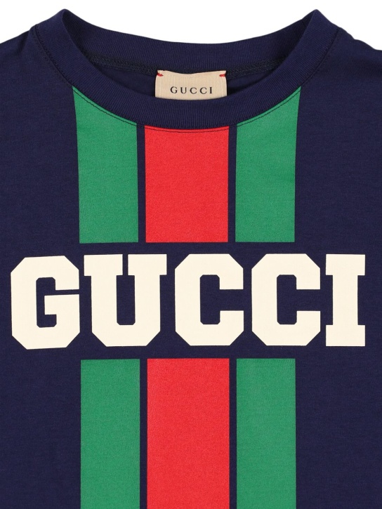 Gucci: T-shirt en coton à logo Gucci - Dark Night Sky - kids-boys_1 | Luisa Via Roma