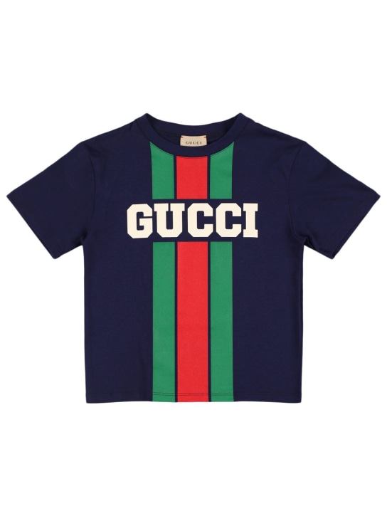 Gucci: T-shirt in cotone con logo Gucci - Dark Night Sky - kids-boys_0 | Luisa Via Roma