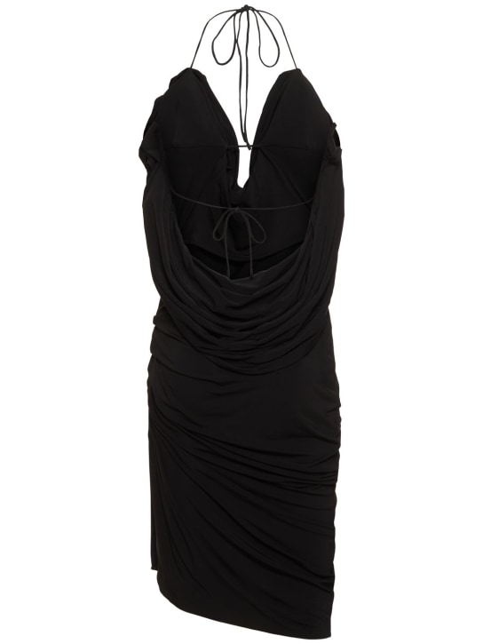 Magda Butrym: Draped viscose jersey mini dress w/roses - Black - women_4 | Luisa Via Roma