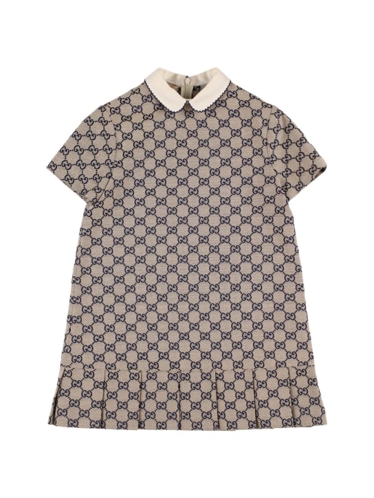 Gucci: GG logo cotton blend canvas dress - Oatmilk/Blue - kids-girls_0 | Luisa Via Roma