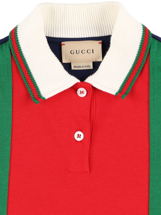 Gucci: Robe polo en coton épais web - Bleu/Multi - kids-girls_1 | Luisa Via Roma
