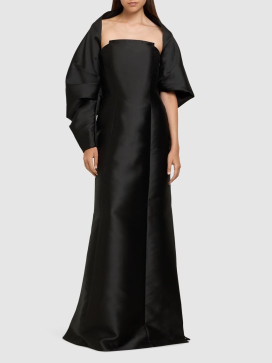 Alberta Ferretti: 方形领口绸缎长款连衣裙 - 黑色 - women_1 | Luisa Via Roma