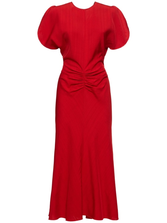 Victoria Beckham: Gathered viscose midi dress - Red - women_0 | Luisa Via Roma