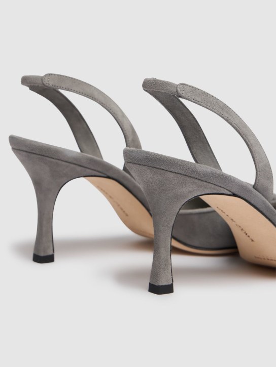 Manolo Blahnik: 70mm Maysli suede slingback pumps - Grey - women_3 | Luisa Via Roma