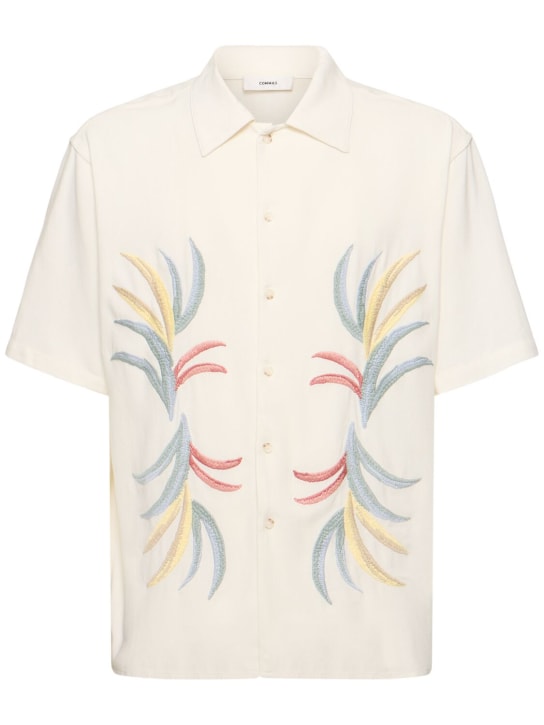 Commas: Palm embroidered camp collar shirt - Off White - men_0 | Luisa Via Roma