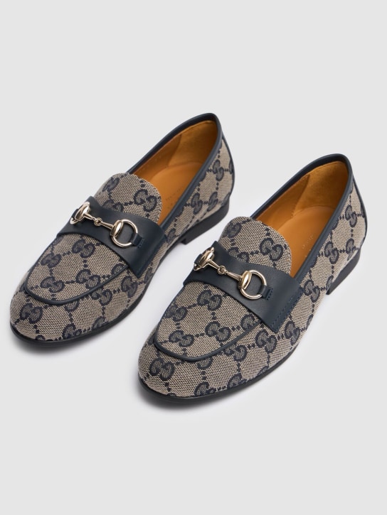 Gucci: Loafer aus Canvas „Original GG“ - Beige/Blau - kids-girls_1 | Luisa Via Roma