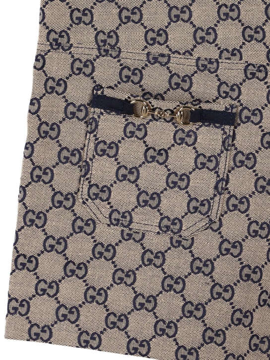 Gucci: Barboteuse en toile de coton à logo GG - Oatmilk/Blue - kids-boys_1 | Luisa Via Roma