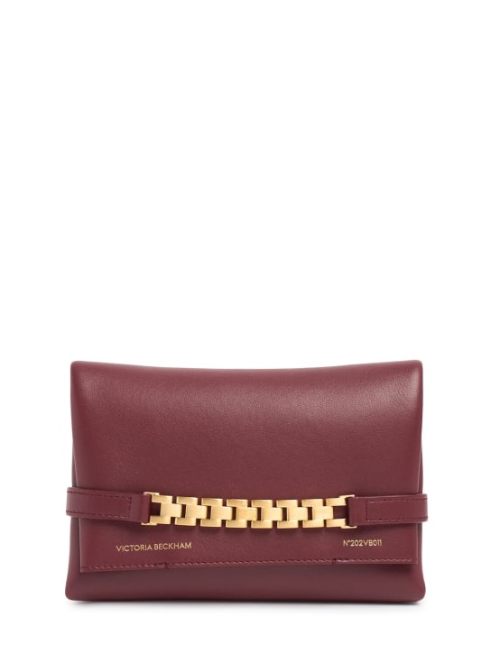Victoria Beckham: Mini Chain leather pouch w/strap - Burgundy - women_0 | Luisa Via Roma