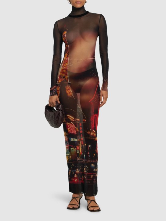 Jean Paul Gaultier: Vestito lungo in mesh stampa Pigalle - Multicolore - women_1 | Luisa Via Roma