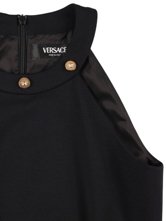 Versace: Logo搭扣无袖平纹针织连衣裙 - 黑色 - kids-girls_1 | Luisa Via Roma