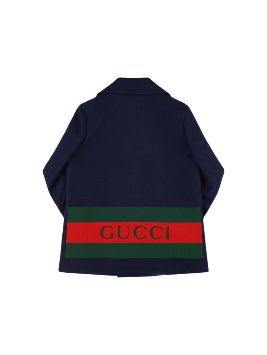 Gucci: Gucci web wool blend coat - Blue - kids-boys_0 | Luisa Via Roma