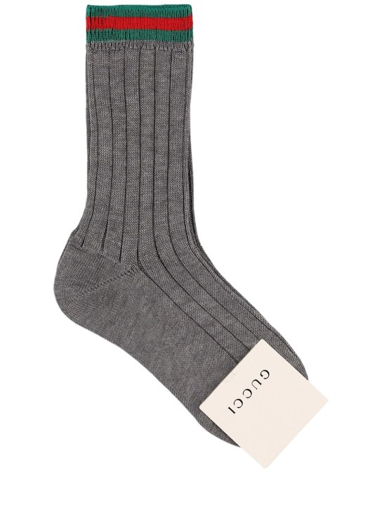 Gucci: Socken aus Baumwolle mit Webdetail - Anthrazit - kids-girls_0 | Luisa Via Roma