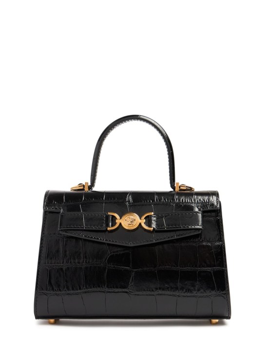 Versace: Small croc embossed leather bag - Black-ver - women_0 | Luisa Via Roma