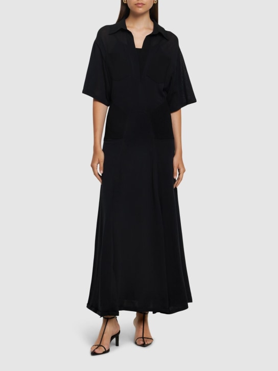 Victoria Beckham: Light cotton blend knit long dress - Black - women_1 | Luisa Via Roma
