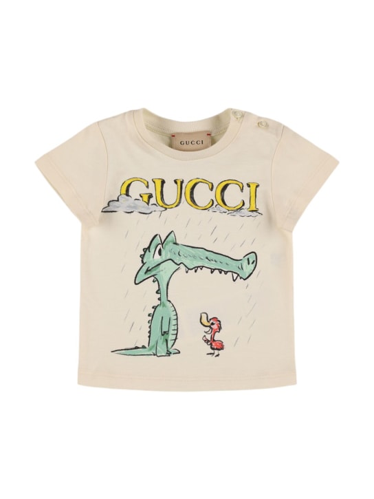 Gucci: 鳄鱼印花棉质T恤 - 白色/多色 - kids-girls_0 | Luisa Via Roma