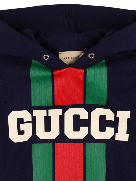 Gucci: Hoodie aus Baumwolle mit Logodruck - Dark Night - kids-boys_1 | Luisa Via Roma