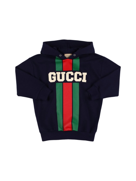 Gucci: Felpa in cotone con cappuccio - Dark Night - kids-boys_0 | Luisa Via Roma