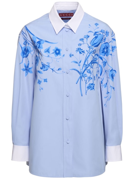 Gucci: Camisa de popelina de algodón - Azul Claro - women_0 | Luisa Via Roma