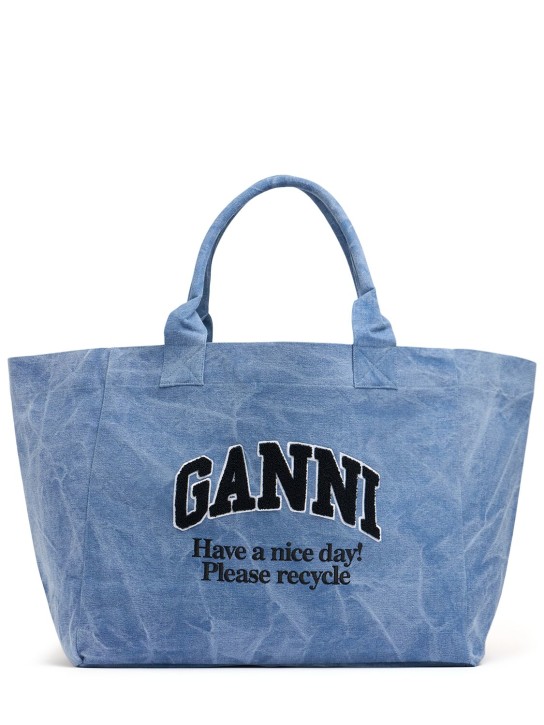 GANNI: XXL Washed denim tote bag - Light Blue Vint - women_0 | Luisa Via Roma