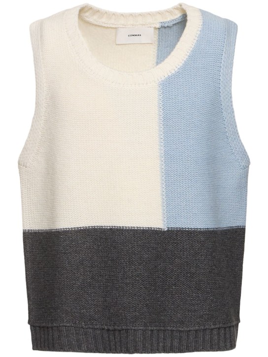 Commas: Color block wool blend knit vest - Cream/Blue/Blk - men_0 | Luisa Via Roma