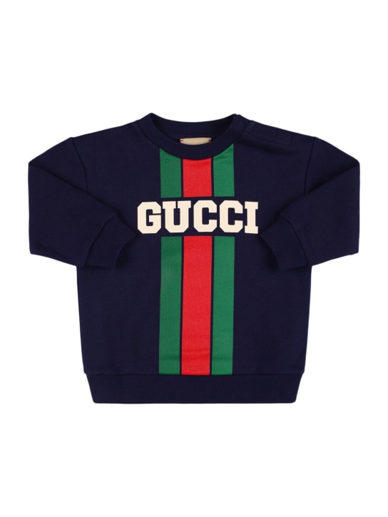 Gucci: Logo棉质卫衣 - 午夜黑 - kids-boys_0 | Luisa Via Roma